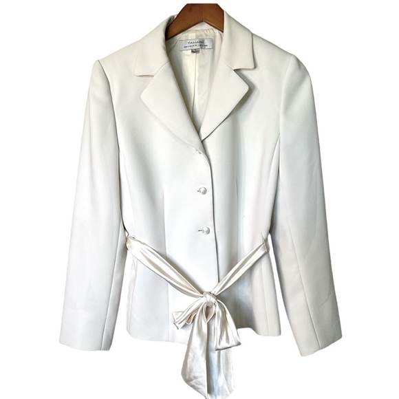 Tahari ASL Jackets & Blazers - Tahari ASL ivory cream blazer belted satin sash notched collar Women’s Sz 6